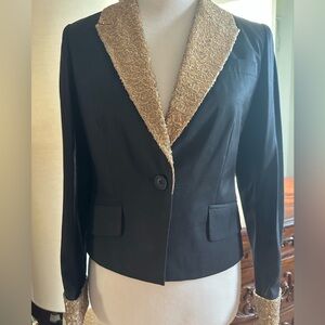 Anthropologie Black and gold sequined cropped blazer